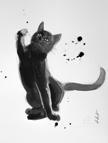 Tekening getiteld "Dynamic cat-Chat dy…" door Philippe Alliet, Origineel Kunstwerk, Inkt