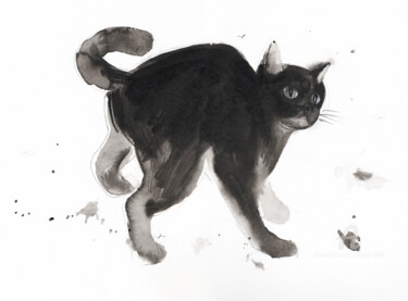 Dessin intitulée "Chat dynamique 0046" par Philippe Alliet, Œuvre d'art originale, Encre