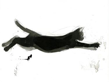 Drawing titled "Chat dynamique 072" by Philippe Alliet, Original Artwork, Ink