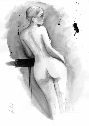 Рисунок под названием "ND 087" - Philippe Alliet, Подлинное произведение искусства, Чернила Установлен на картон