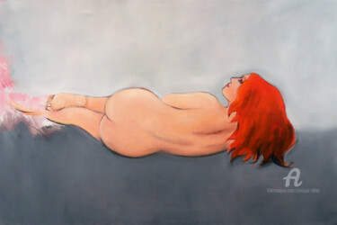 Картина под названием "Nu sur fond gris N°5" - Philippe Alliet, Подлинное произведение искусства, Масло Установлен на Деревя…