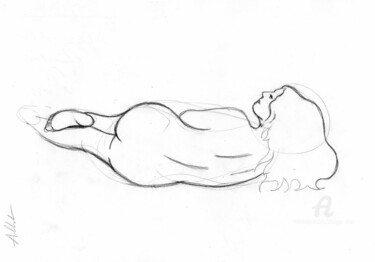 Desenho intitulada "Nu couché-A-0049-FR" por Philippe Alliet, Obras de arte originais, Lápis
