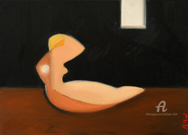 Painting titled "P-A-002-Odalisque S…" by Philippe Alliet, Original Artwork, Oil Mounted on Wood Stretcher frame