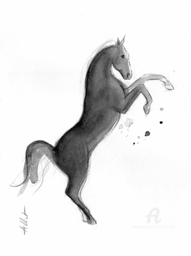 Drawing titled "Cheval cabré -D-A-P…" by Philippe Alliet, Original Artwork, Ink Mounted on Cardboard