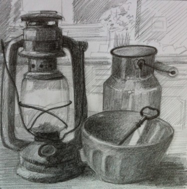 Drawing titled ""Brocante"" by Philippe Barluet, Original Artwork, Pencil