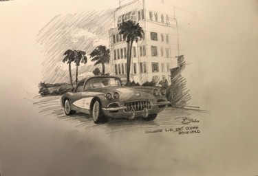 Disegno intitolato "Corvette sur East O…" da Philippe Barluet, Opera d'arte originale, Matita