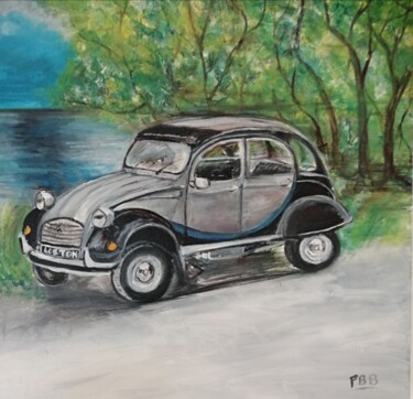 Peinture intitulée "2 cv charleston" par Philippe Bayle (chatinspire), Œuvre d'art originale, Huile Monté sur Châssis en bois