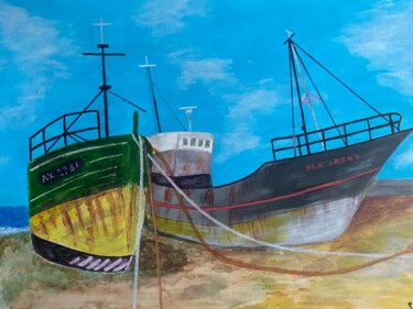 Peinture intitulée "Bateaux abandonnés" par Philippe Bourbonneux, Œuvre d'art originale, Acrylique