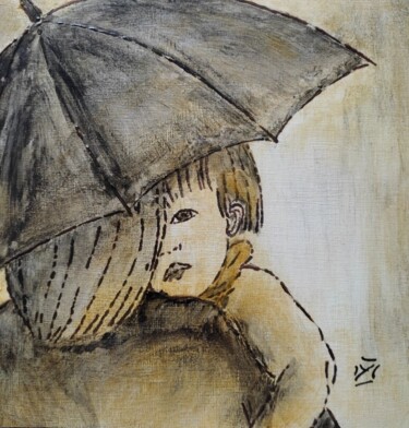 Malerei mit dem Titel "Sous la pluie" von Philippe Bourney, Original-Kunstwerk, Acryl