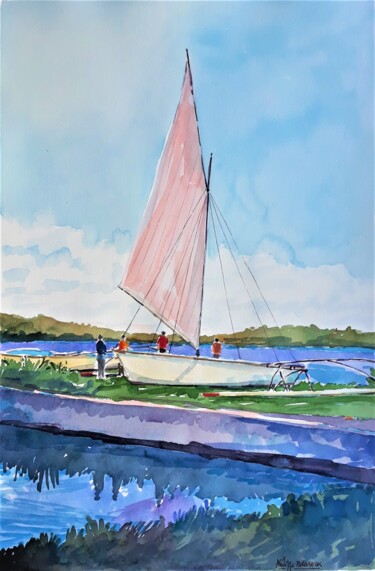 Peinture intitulée "" Le va'a à voile à…" par Philippe Brobeck, Œuvre d'art originale, Aquarelle