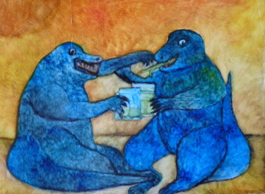 Pintura intitulada "deux dragons du kom…" por Philippe Butto, Obras de arte originais, Guache