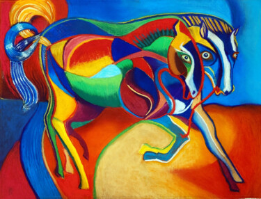 Peinture intitulée "Chevaux Picasso" par Philippe Cadet, Œuvre d'art originale, Pastel