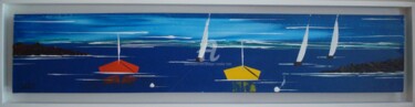 Painting titled "BARQUES fond bleu" by Caradec Philippe (CARA), Original Artwork, Acrylic Mounted on Wood Stretcher frame