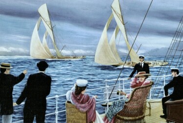 Peinture intitulée "Vue d'une régate de…" par Philippe Conrad, Œuvre d'art originale, Huile