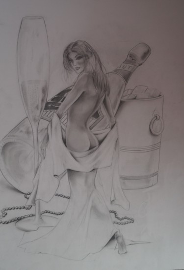 Drawing titled "champagne" by Philippe Dran, Original Artwork, Pencil