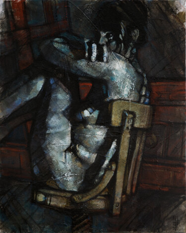 Painting titled "La chaise" by Philippe-Emmanuel Amirault, Original Artwork, Oil Mounted on Wood Stretcher frame