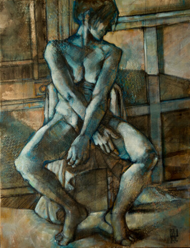 Картина под названием "Attente à l'atelier…" - Philippe-Emmanuel Amirault, Подлинное произведение искусства, Масло