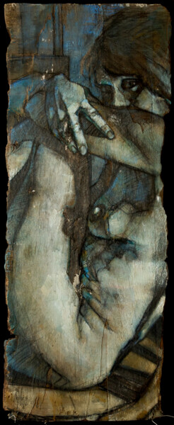 Картина под названием "Nu bleu sur chaise…" - Philippe-Emmanuel Amirault, Подлинное произведение искусства, Масло