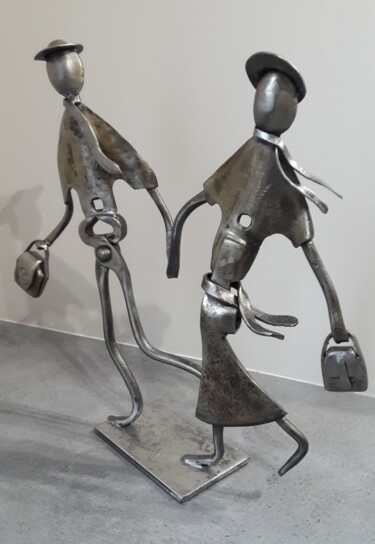 Sculpture intitulée "Le couple pressé" par Philippe Fautrez, Œuvre d'art originale