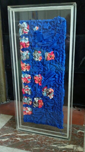 Текстильное искусство под названием "Atoll" - Philippe Haniez, Подлинное произведение искусства, Ткань Установлен на плексиг…