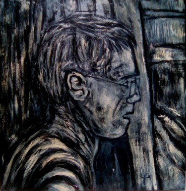 Painting titled "Auto-portrait" by Philippe Langaud, Original Artwork, Acrylic Mounted on Wood Stretcher frame