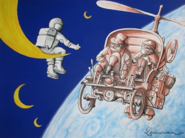 Dessin intitulée "L'astronautostoppeur" par Philippe Lemarinier, Œuvre d'art originale, Pastel
