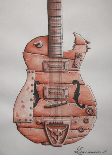 Tekening getiteld "Guitare blues" door Philippe Lemarinier, Origineel Kunstwerk, Pastel