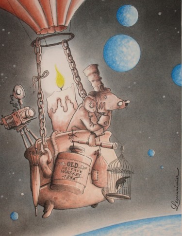 Dessin intitulée "Monsieur Rat s'envo…" par Philippe Lemarinier, Œuvre d'art originale, Pastel