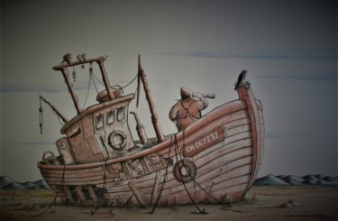 Dessin intitulée "Quand marée haute s…" par Philippe Lemarinier, Œuvre d'art originale, Pastel
