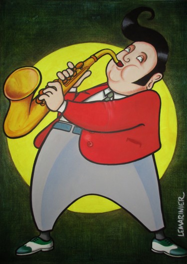 Painting titled "Le saxophoniste gau…" by Philippe Lemarinier, Original Artwork, Acrylic