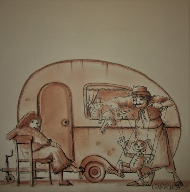 Drawing titled "Les gitans" by Philippe Lemarinier, Original Artwork, Pencil