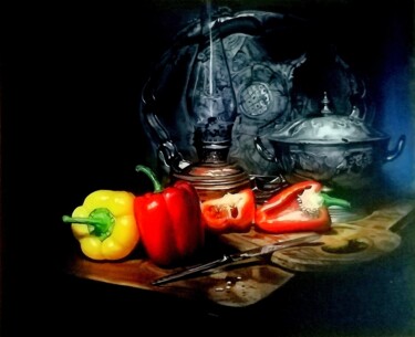 Pintura titulada ""Les poivrons bicol…" por Philippe Lemesle, Obra de arte original, Oleo