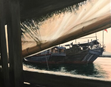 Painting titled "Back from Fishing,…" by Philippe Manson, Original Artwork, Acrylic Mounted on Wood Stretcher frame