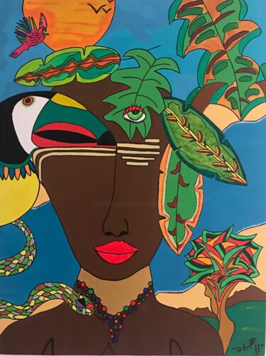 Картина под названием "A garota da Amazônia" - Philippe Seigle, Подлинное произведение искусства, Акрил