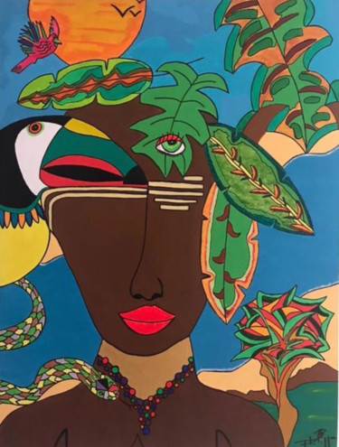 Peinture intitulée "A Garota da Amazônia" par Philippe Seigle, Œuvre d'art originale, Acrylique