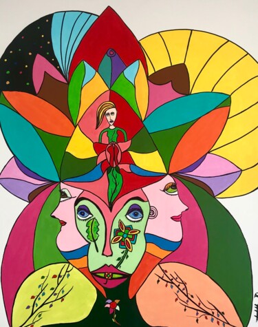 Peinture intitulée "Lady flowers" par Philippe Seigle, Œuvre d'art originale, Acrylique