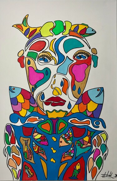 Картина под названием "Océan clown" - Philippe Seigle, Подлинное произведение искусства, Акрил