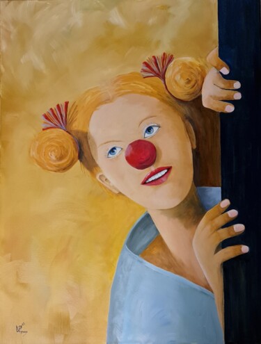 Peinture intitulée "La Femme du Clown a…" par Philippe Vignaux, Œuvre d'art originale, Huile Monté sur Châssis en bois