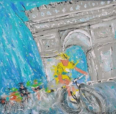 Schilderij getiteld "Cyclisme à Paris" door Philippe Walle, Origineel Kunstwerk, Olie