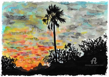 Digitale Kunst mit dem Titel "Coucher de soleil" von Philippe Zizard, Original-Kunstwerk, Aquarell