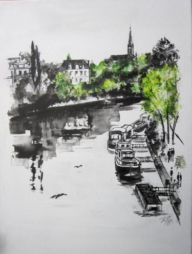 Painting titled "Les bords de l'Erdr…" by Philippe Blanchard, Original Artwork, Ink