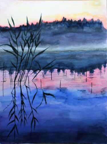 Peinture intitulée "Reflets 3" par Philip Moreau, Œuvre d'art originale, Aquarelle