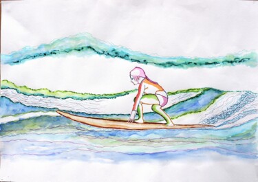 Painting titled "Surf" by Philip Moreau, Original Artwork, Watercolor