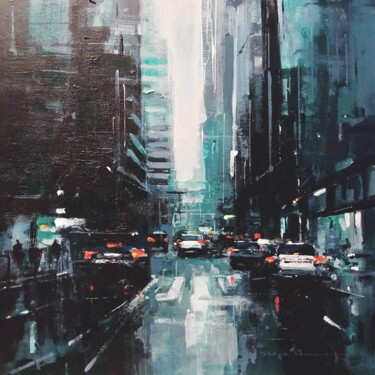 Painting titled "New York , réf : 24…" by Philippe Perennou, Original Artwork, Oil Mounted on Wood Stretcher frame