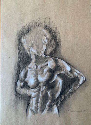 Dessin intitulée "Andrea torso 2" par Philippe Petit, Œuvre d'art originale, Fusain