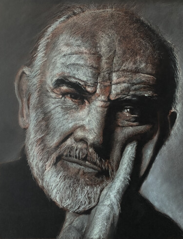 Rysunek zatytułowany „Sir Sean Connery” autorstwa Philippe Petit, Oryginalna praca, Pastel Zamontowany na Inny sztywny panel