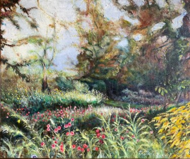 Painting titled "Messy garden" by Philippe Petit, Original Artwork, Oil