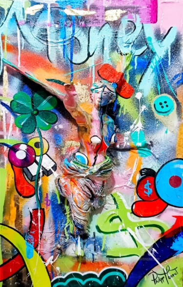 Sculpture intitulée "Colorful Angel" par Philippe Toneut, Œuvre d'art originale, Argile Monté sur Panneau de bois