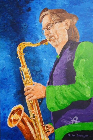 Schilderij getiteld "Saxophoniste - erwi…" door Philippe Van Bellinghen, Origineel Kunstwerk, Acryl