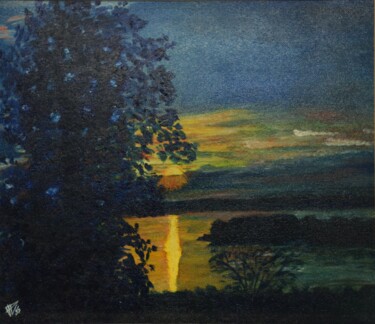 Pintura intitulada "Coucher de soleil s…" por Philippe Levasseur, Obras de arte originais, Óleo